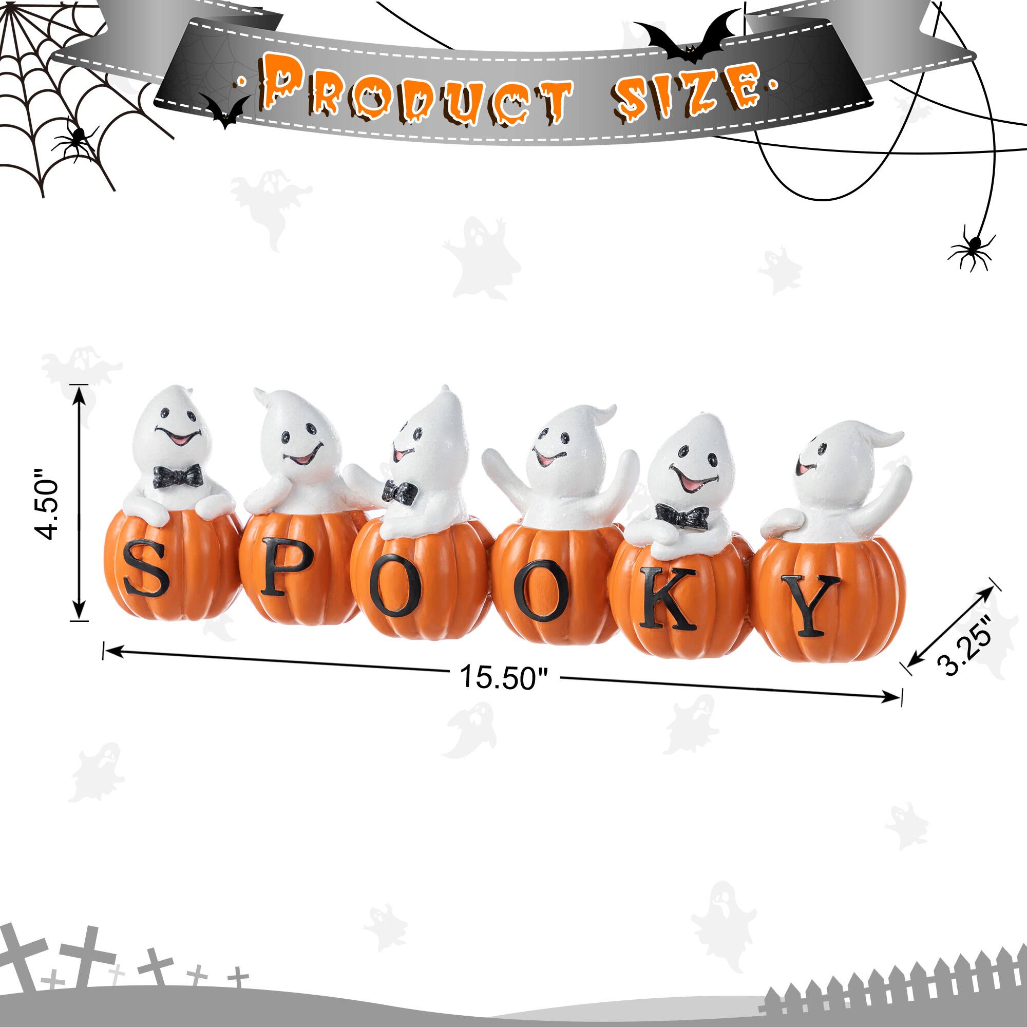 Glitzhome® 15.5"L Halloween Polyresin SPOOKY Ghost Pumpkin Table Decor